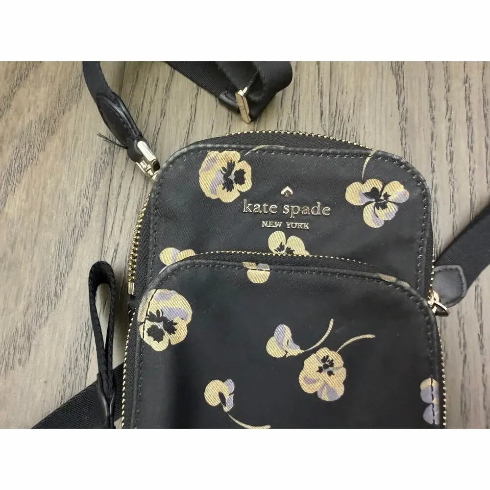 Kate Spade Nylon Floral Crossbody Phone Bag Black - Picture 11 of 12